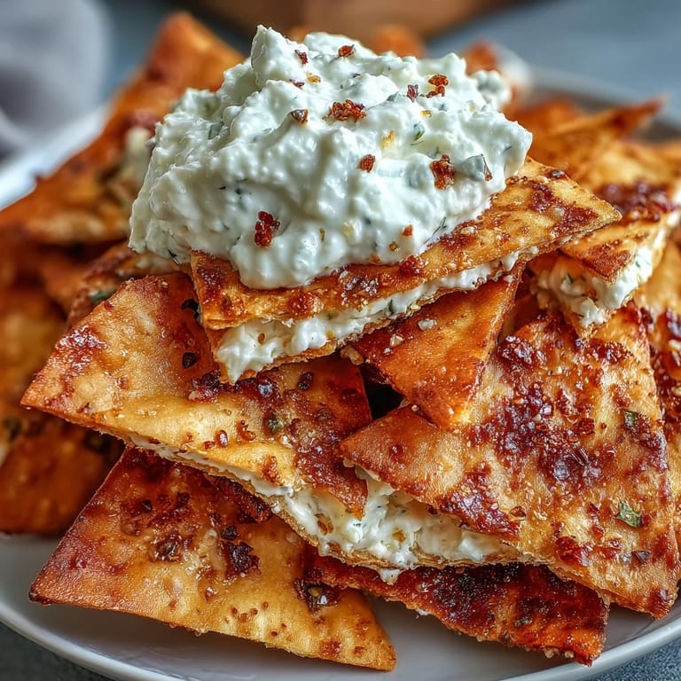 Golden-baked pita triangles paired with cool, refreshing tzatziki — ideal for summer gatherings.