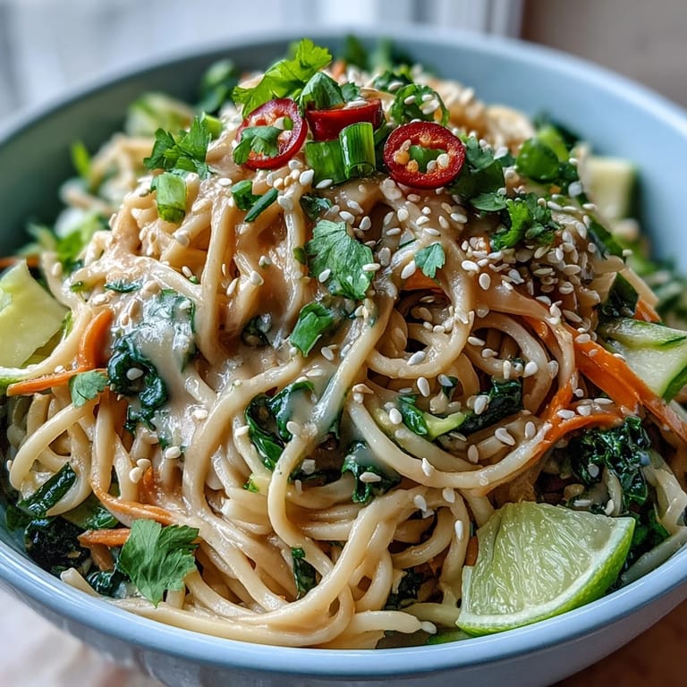 Chilled wheat noodles tossed in rich sesame sauce, garnished with julienned carrots and crunchy cucumbers for a refreshing meal.  