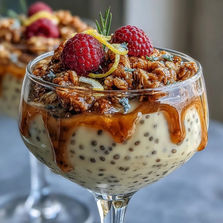Zesty lemon chia pudding layered with vibrant raspberry compote and toasted granola, perfect for a light and healthy treat.