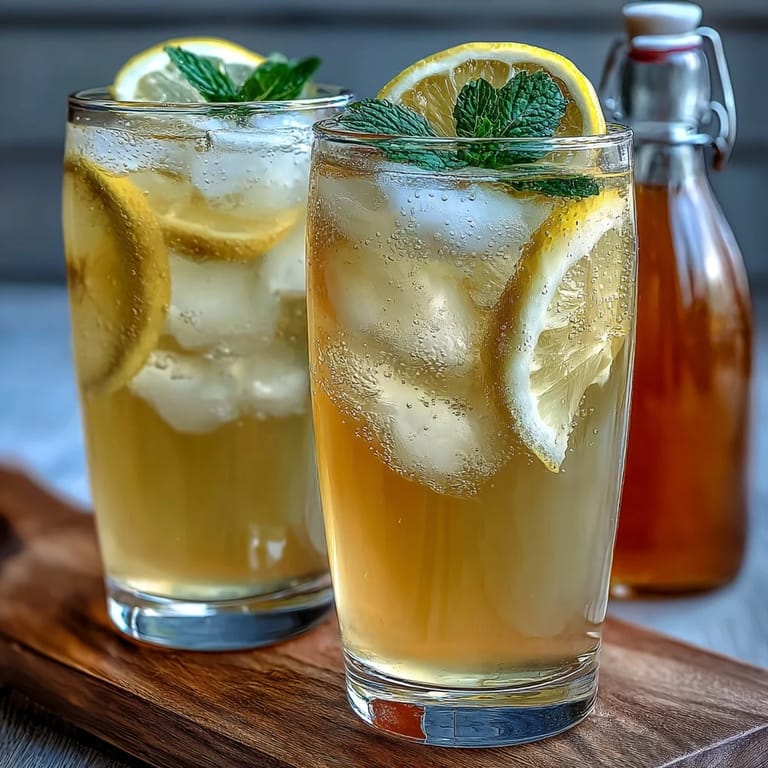 Tangy, effervescent Sparkling Fermented Lemonade in a pitcher, served over ice with lemon slices and a hint of ginger.