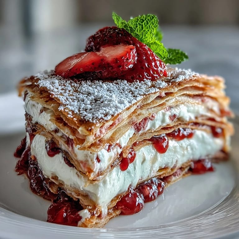 Beautiful strawberry mascarpone crêpe cake, a perfect dessert for brunch.