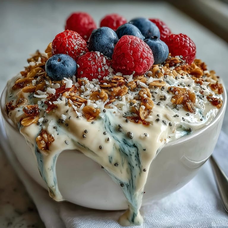 Hearty Skyr Protein Smoothie Bowl topped with fresh berries and oats.