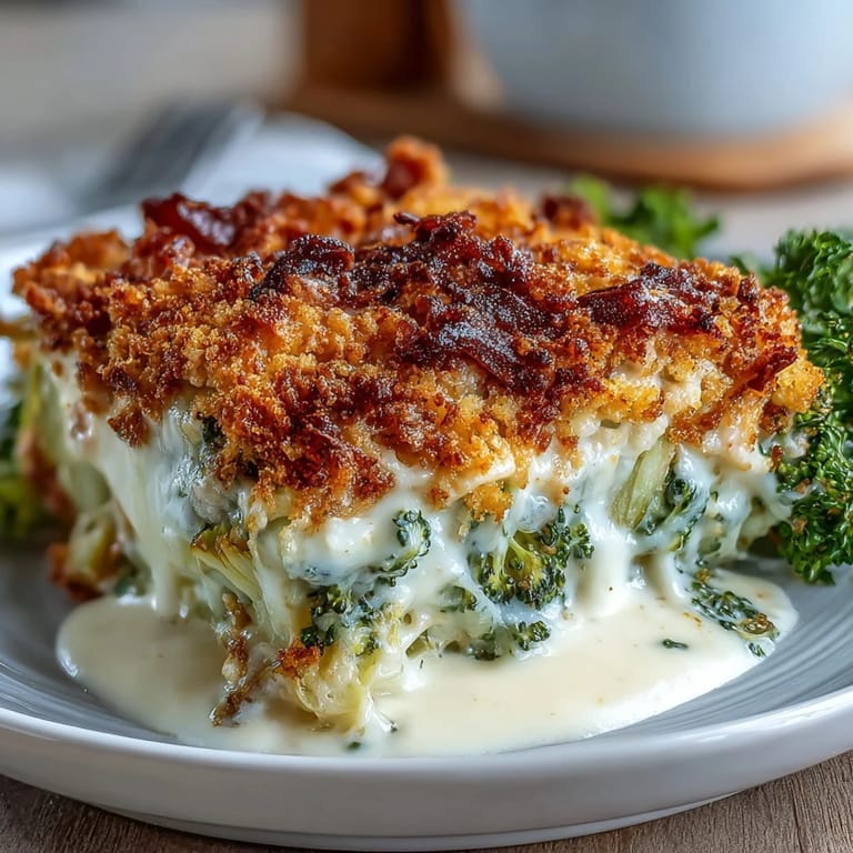 Creamy, tender Crispy Cabbage Alfredo Bake fresh from the oven.