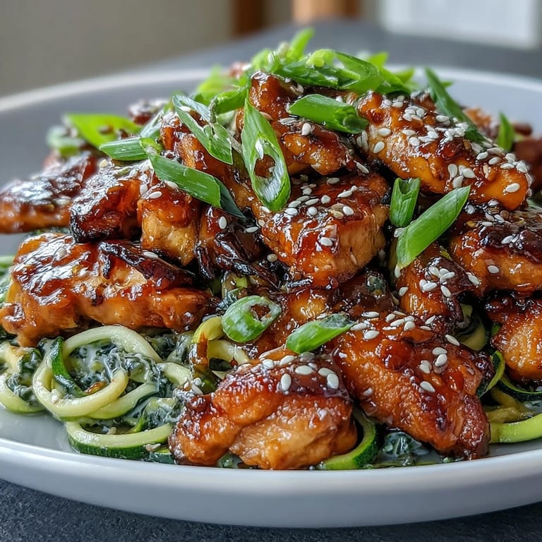 A flavorful honey garlic chicken zucchini noodle dish, perfect for weeknight dinners.