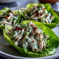 Avocado Herb Chicken Salad Lettuce Cups with creamy avocado and tender chicken in crisp lettuce leaves.  