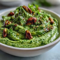 Vibrant green pistachio pesto sauce in a food processor, rich with basil and Parmesan, ready for tossing with pasta.  