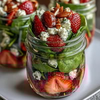 Strawberry and Spinach Mason Jar Salad with Balsamic Vinaigrette, a vibrant and healthy meal prep option.  