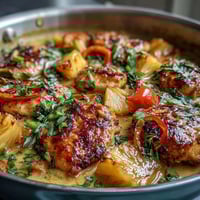 One-pot chicken pineapple coconut curry with tender chicken, sweet pineapple, and creamy coconut milk in a vibrant, aromatic dish.