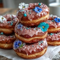 Adorable Baby in Bloom Mini Donut Tower with pastel-glazed donuts and edible flowers arranged in a tiered centerpiece.