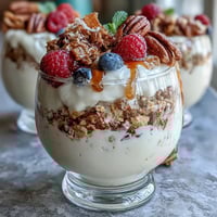 Fresh and colorful yogurt parfait bar with berries, granola, and toppings for Mothers Day brunch.