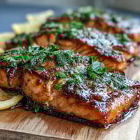 Cedar plank salmon with lemon dill, smoky grilled fillet on aromatic cedar board, garnished with fresh herbs.
