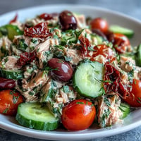 Vibrant roasted pepper and tuna salad with flaky tuna and zesty dressing.