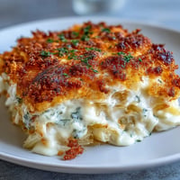 Golden baked Crispy Cabbage Alfredo Bake with bubbly cheese topping.
