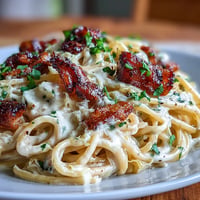 Caramelized Cabbage Carbonara with smoky, creamy sauce on al dente linguine.